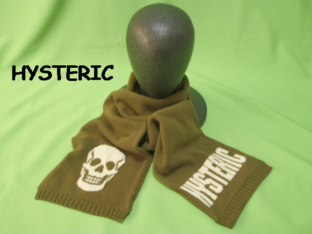 HYSTERIC/ヒステリック ■ スカル ｘ ロゴ柄 マフラー ■ カーキグリーン