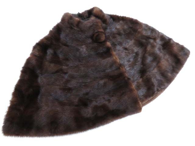 美品▽MINK ミンク 裏地花柄刺繍入り 本毛皮 ポンチョ 毛質艶・柔らか 