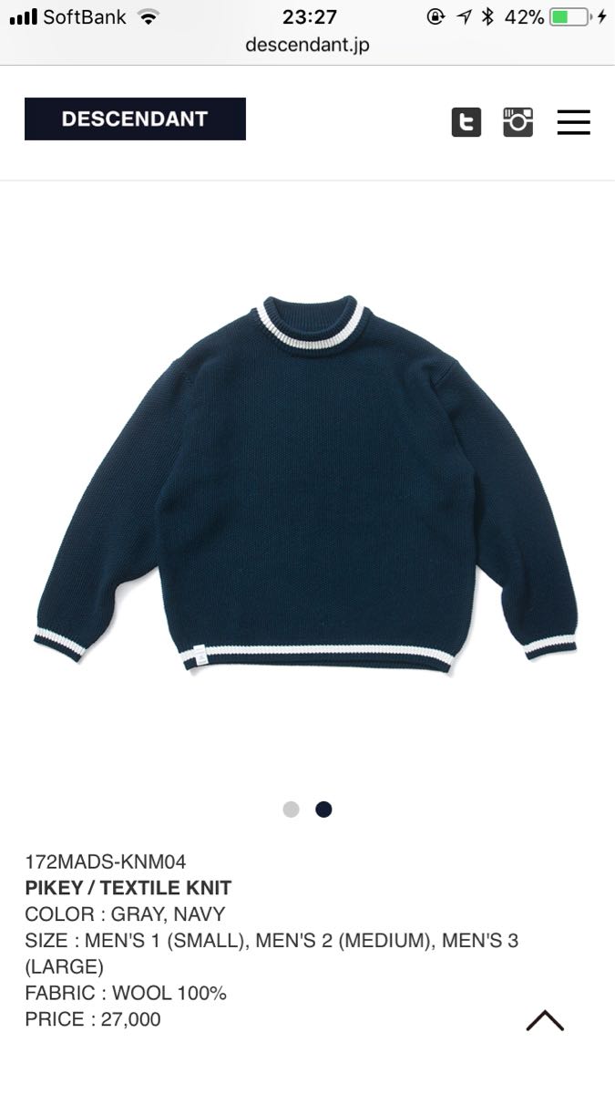 17aw DESCENDANT PIKEY TEXTILE KNIT WOOL and made AU for 90s men\