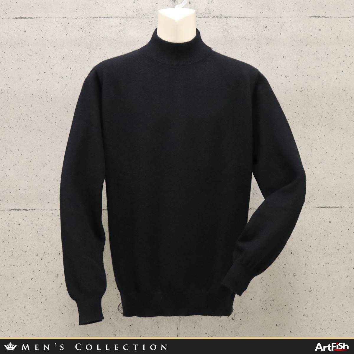 1円 Pashmere【伊】定価14万円 イタリア製 極上カシミヤ100％ ブラック 無地 ハイネック 長袖ニット k662*M新品