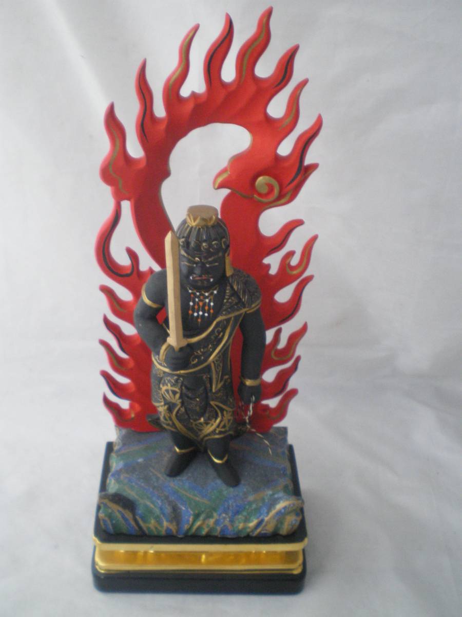 迫力の木彫り「彩色　不動明王立像」36ｃｍ　不動金剛