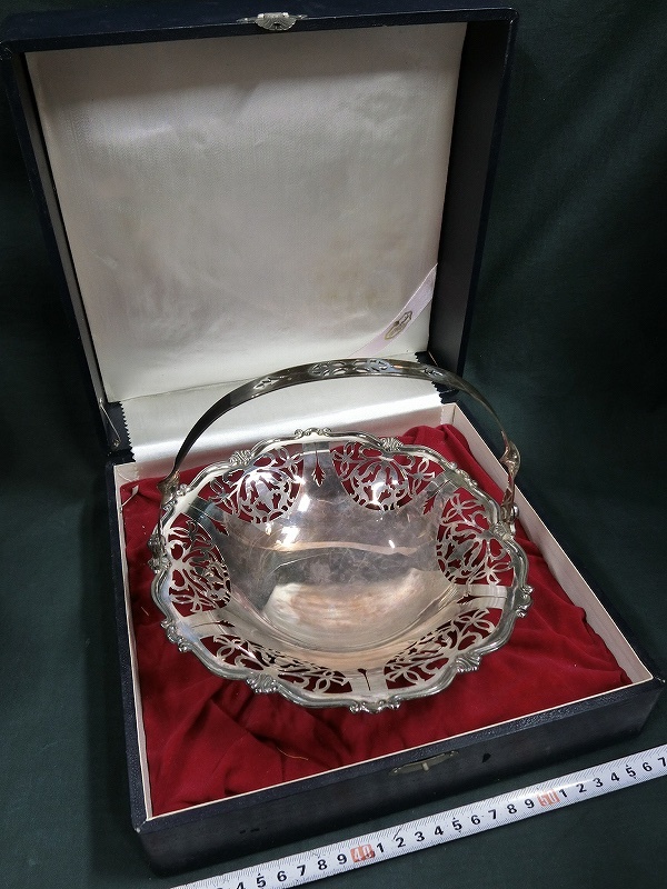 A29007 銀製 SILVER刻印 手付透模様三足コンポート 372g