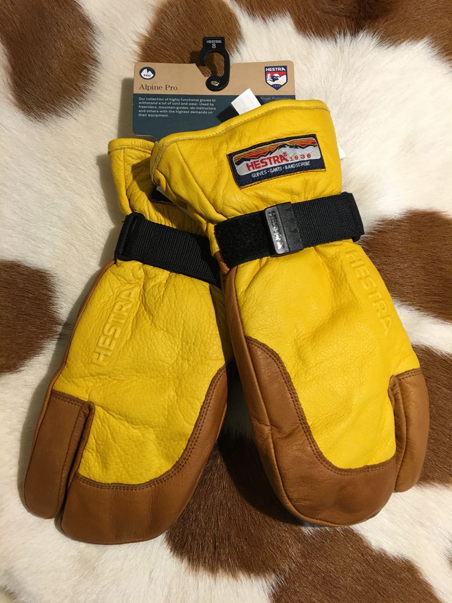 ★ヘストラ HESTRA 3フィンガーフルレザー サイズ8 イエロー×コーク★