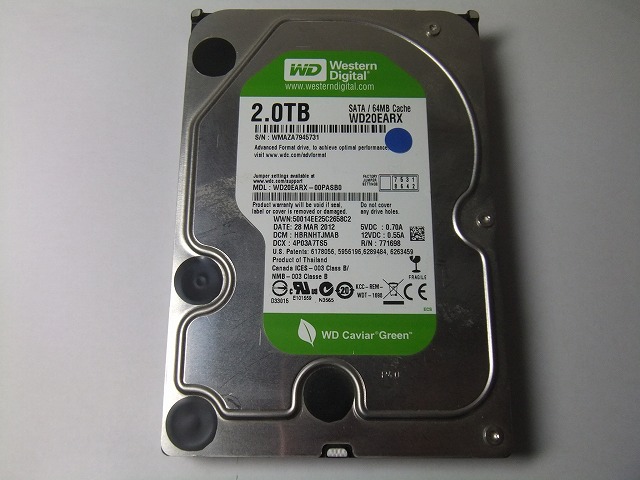 SB_HD0946 WD WD20EARX 2TB 3.5インチ SATAHDD 完動品