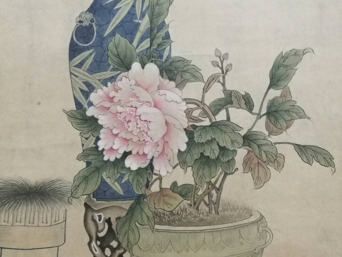 18TJ100989】中国美術 手巻き画絵巻『五福図』立軸 精品軸 ご覧