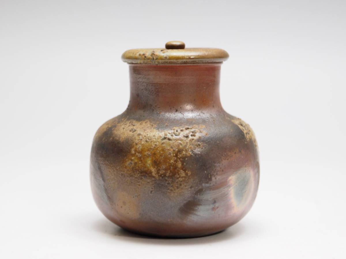 R712586 【 備前焼 小西陶古 作 丸壷茶入 高6.5cm 無傷 陶印有り 陶器