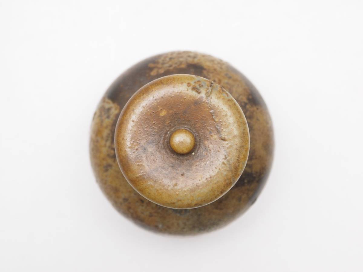 R712586 【 備前焼 小西陶古 作 丸壷茶入 高6.5cm 無傷 陶印有り 陶器