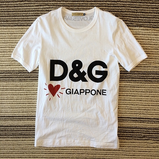 美品 17-18AW ドルチェ＆ガッバーナ DOLCE＆GABBANA D&G GIAPPONE プリント Tシャツ 白 46 国内正規品