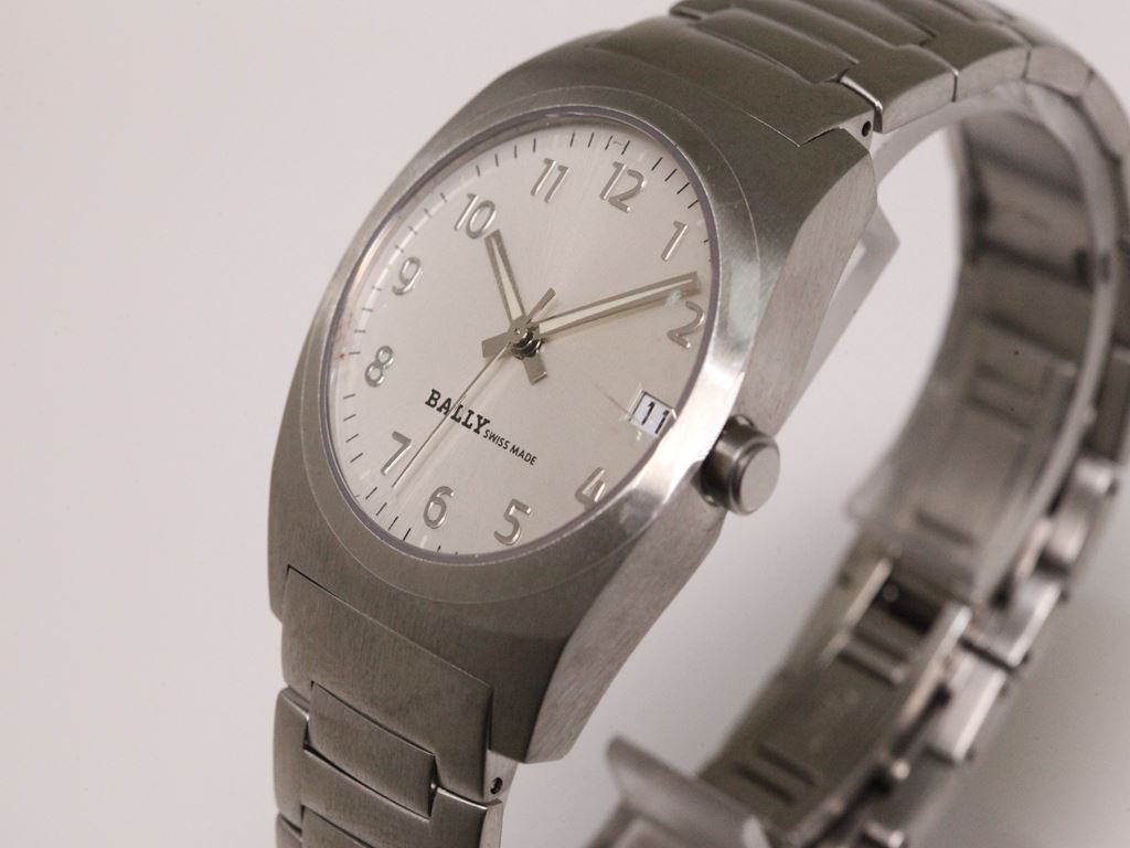 可動品【BALLY/バリー】デイト シルバー クォーツ メンズ腕時計 コマ有 