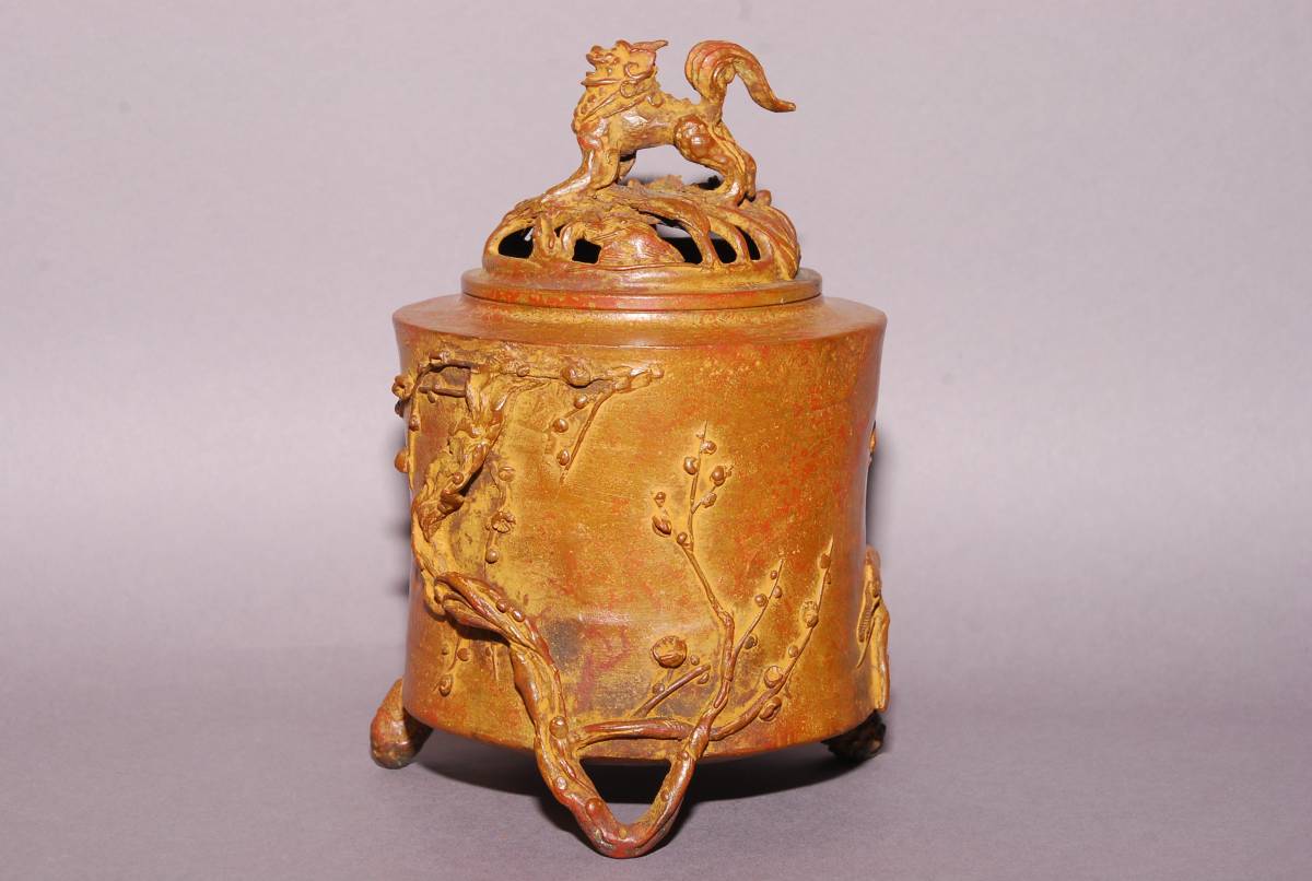高岡銅器 - 香炉 松竹梅文 蝋型鋳銅 (金属工芸) 古銅 筍 松ぼっくり