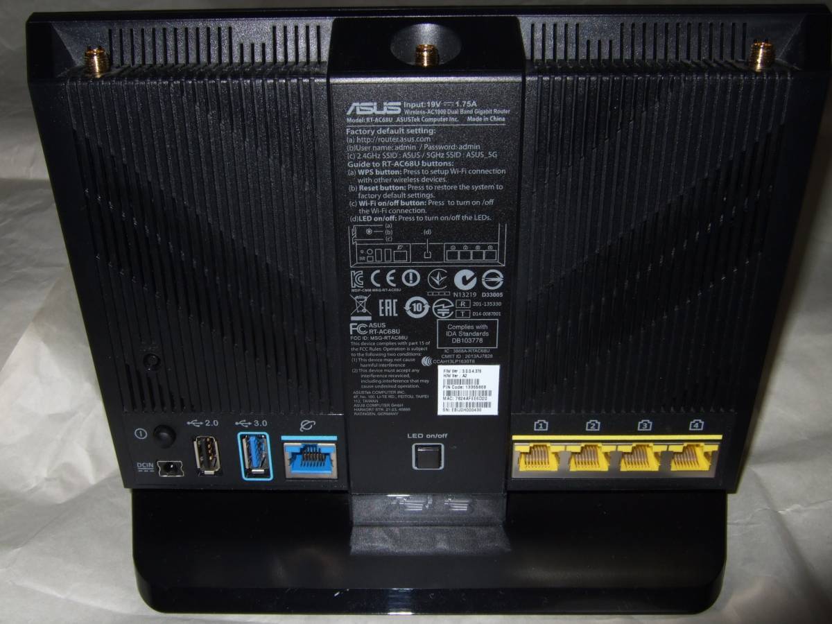 ASUS RT-AC68U 1300+600Mbps WiFi 無線 ルーター 11ac AC1900 4LDK