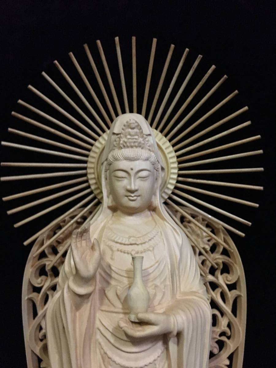 総柘植材 特上彫り 木彫仏像 仏教美術 聖観音菩薩立像 