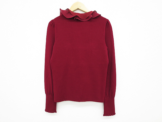 【即決】TO BE CHIC トゥービーシック フリルカーディガン バーガンディ Ⅱ 【中古】