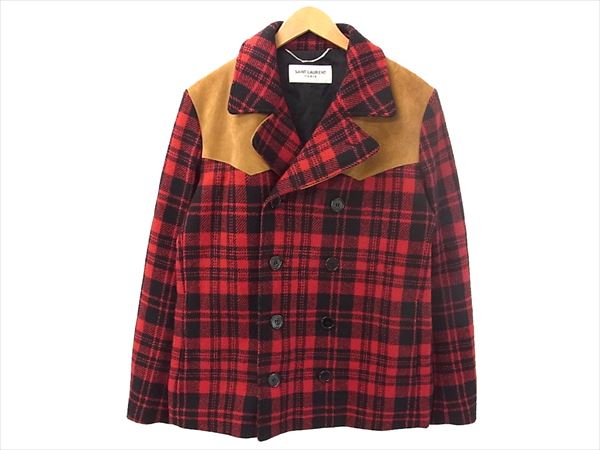  1円~ 国内正規品 14AW Saint Laurent サンローラン 361928 レザーヨーク切替 チェック柄 Pコート 黒&times;赤&times;茶系 46 k71224253h0300ik06(Lサイズ)｜売買されたオークション情報、yahooの商品情報をアーカ Lサイズ