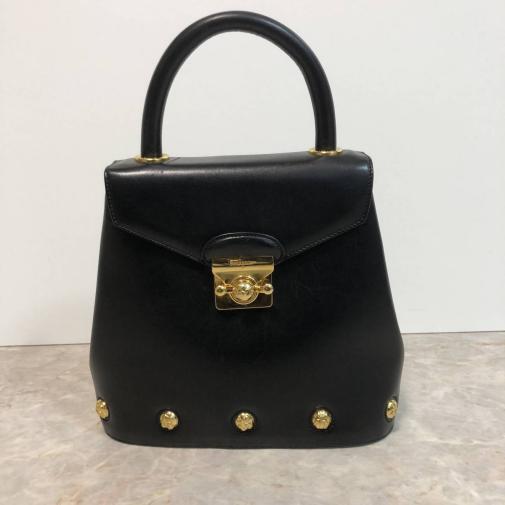 ☆Ferragamo/フェラガモ オールレザー ハンドバッグ 黒色 Salvatore