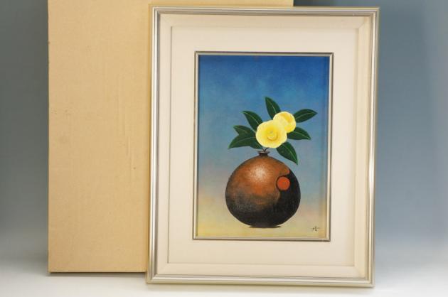 ☆美品！西村佳津子☆油彩画 椿 F4号☆真筆証明書付き 山美会 洋画家