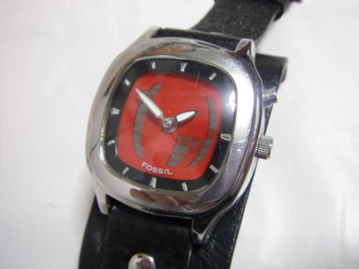 FOSSIL フォッシル BIG TIC メンズ腕時計 レザーベルト 赤文字盤 JR
