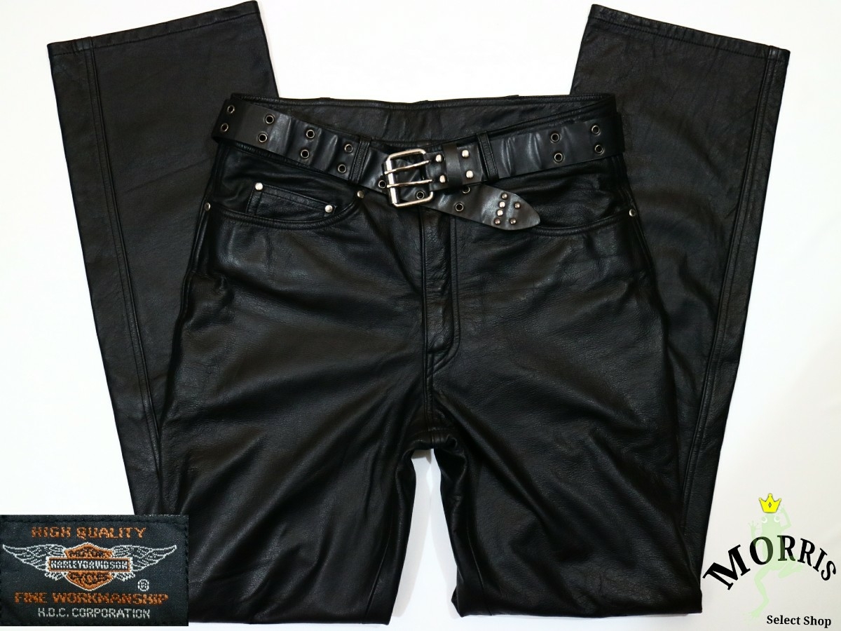 ハーレイダビットソン レザー-leatherパンツ 牛革 単車用 墨染め 楽天