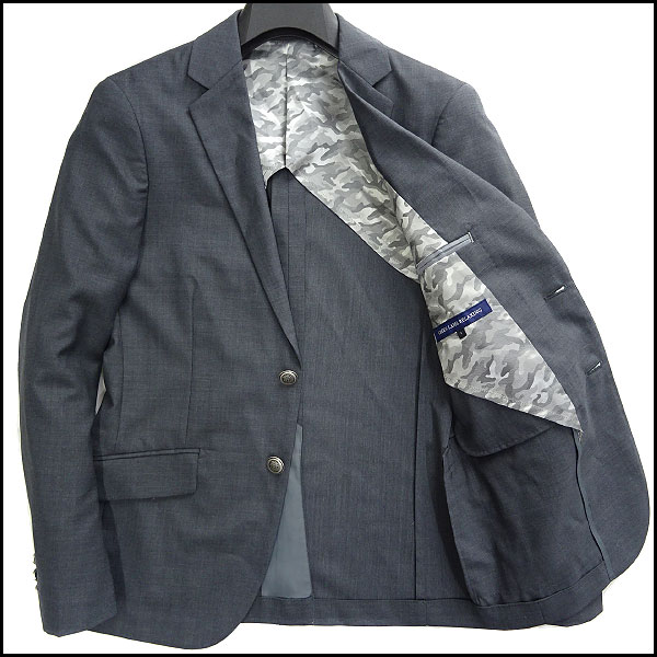 美品 グリーンレーベルリラクシング 銀ボタントロピカルウールブレザーS灰★J41811 GREEN LABEL RELAXING 春夏 迷彩裏地 ジャケット label green 2026年最新green relaxing カラー:ネイビー系