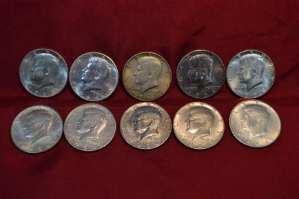 4辺整理・USA1964年銀900ケネデイハーフダラー銀貨10枚