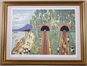 山下清　リトグラフ　トンネルのある風景　落款・証紙・エディション有り KG】山下清 リト 「トンネルのある風景」 落款あり Yahoo!オークション
