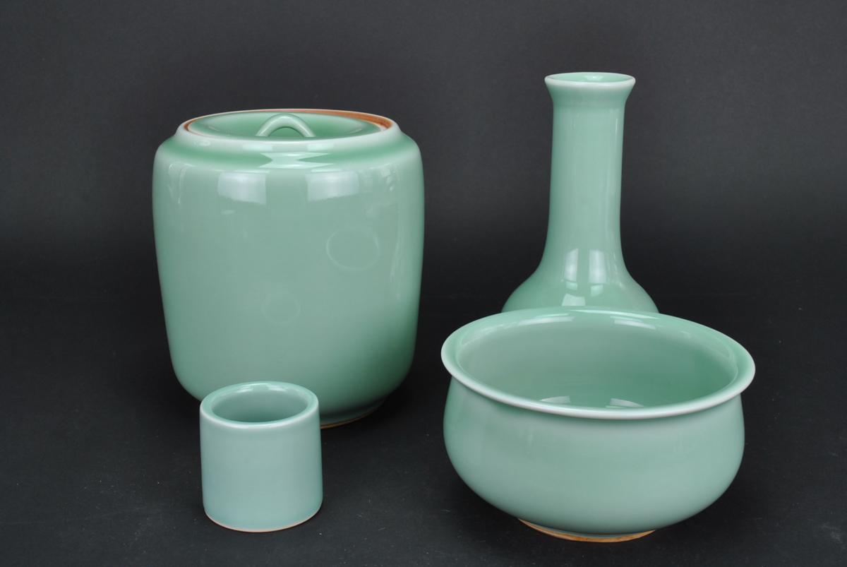 皆具 水指 杓立 建水 蓋置 飛青磁 皆具 青磁 茶道具