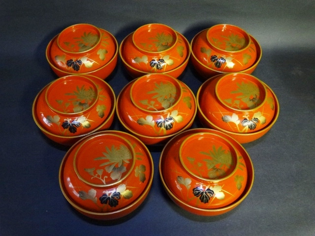 広吉堂】輪島塗 菓子椀 蒔絵 極上 華 蝶 レトロ 時代 古美術 美品 8