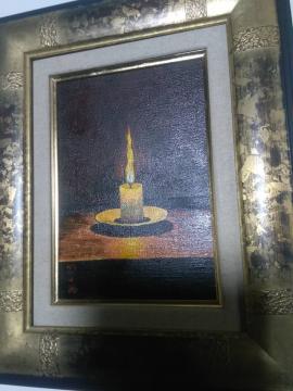 絵画、油彩SM 号、高島野十郎、蝋燭、肉筆保証。 高 『ろうそくと酒