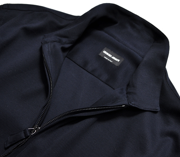 新品正規12.7万 GIORGIO ARMANI ジョルジオ アルマーニ ダブルジップ式 大人のお洒落なストレッチ カジュアルシャツ (ネイビー43) 黒ラベル
