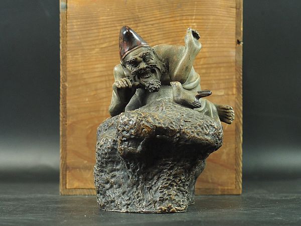 中国 清時代 石湾窯 人物置物 極上細工 箱付 古美術唐物古玩骨董品　AF3807