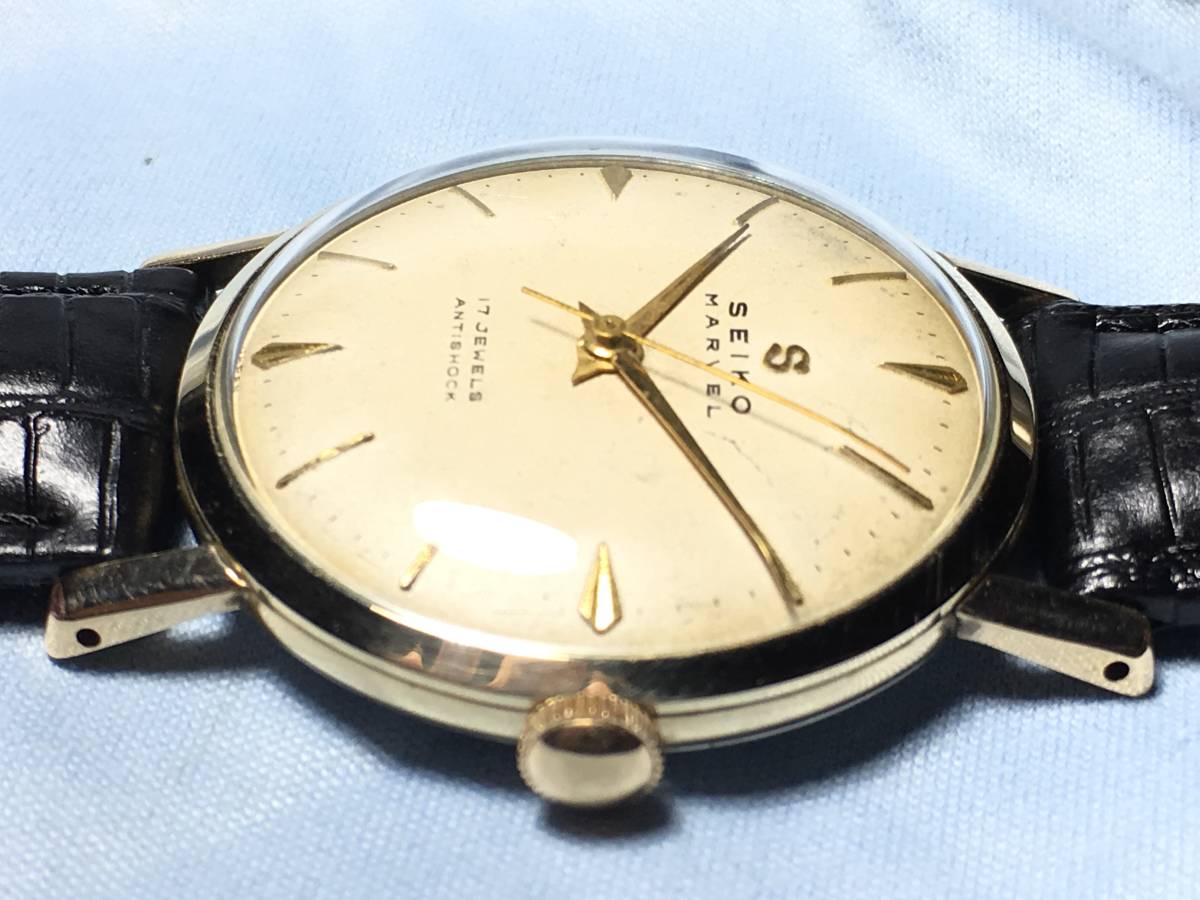 アンティークseiko Sマーベル17石 1957年製 OH済 希少変わり文字盤 