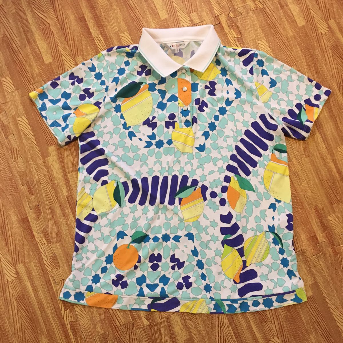 極美品 LEONARD 日本製 総柄 フルーツ フレンチスリーブ ポロシャツ L