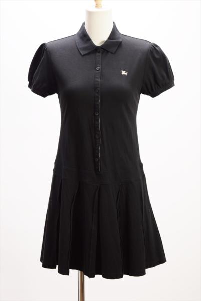 Burberry London ポロワンピース 半袖 キッズサイズ 160 ☆ 新品 BURBERRY LONDON 半袖 ポロシャツ ワンピース 膝丈 160A 黒
