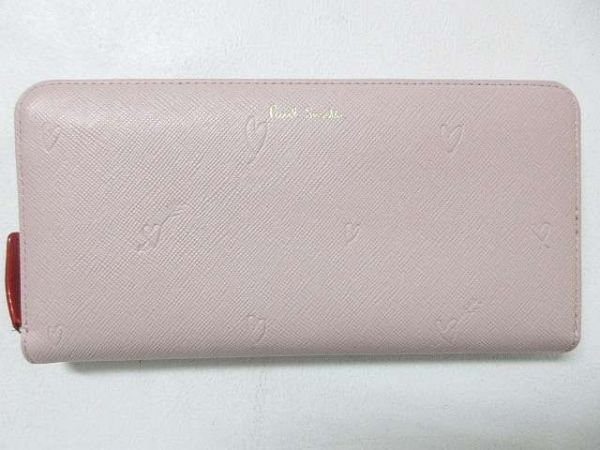 ポールスミス Paul Smith 大人可愛い レザーラウンドファスナー 長財布 ハート ピンク ■管理番号L18630YER-180511-15-03