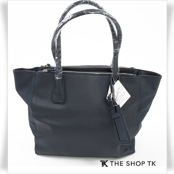 新品★THE SHOP TK タケオキクチ 正規店本物 WZIP ベーシックフェイクレザートートバッグ 大容量 肩掛け可能 紺 ◆8575◆