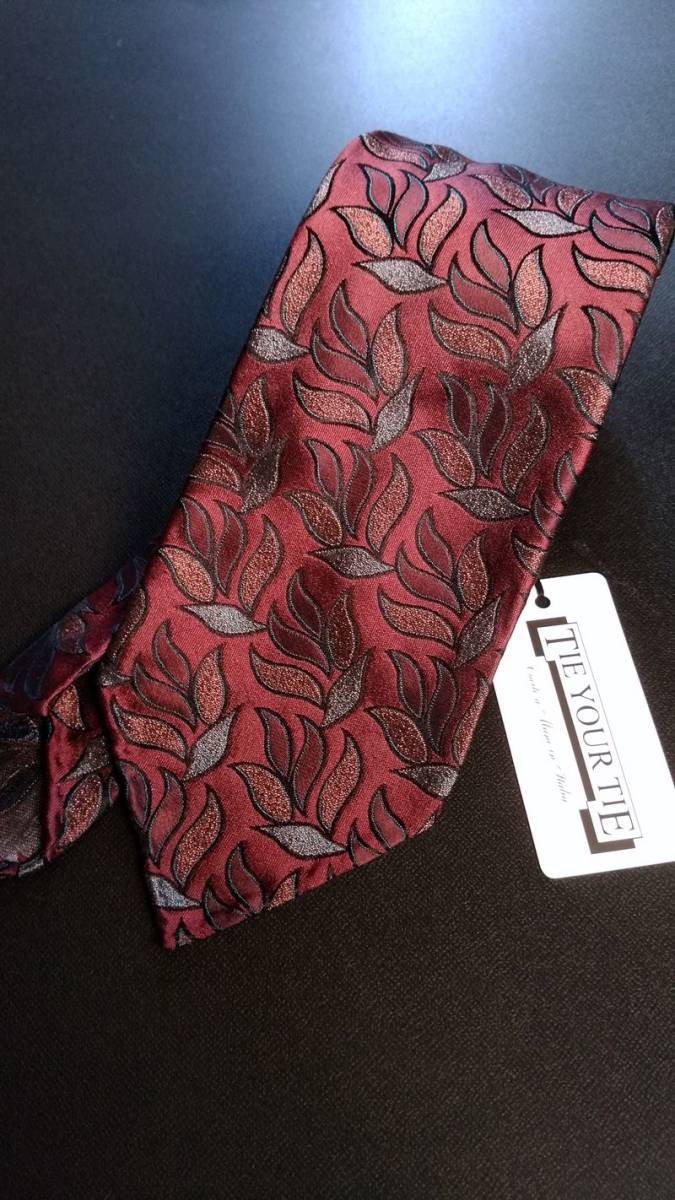 美品 TIE YOUR TIE ジャガード 小紋柄 セッテピエゲ ネクタイ 紺