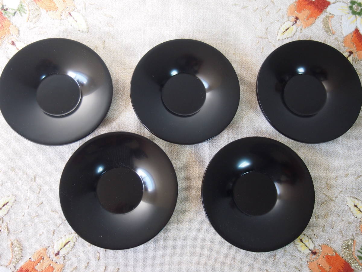 CK72 漆芸 木製漆器 輪島塗 柿蒔絵 黒塗御吸物椀 五客 / 秋 果物 木製漆器 輪島塗 五客 ⁄ 漆芸 柿蒔絵 黒塗御吸物椀 秋 CK72 果物 黒塗