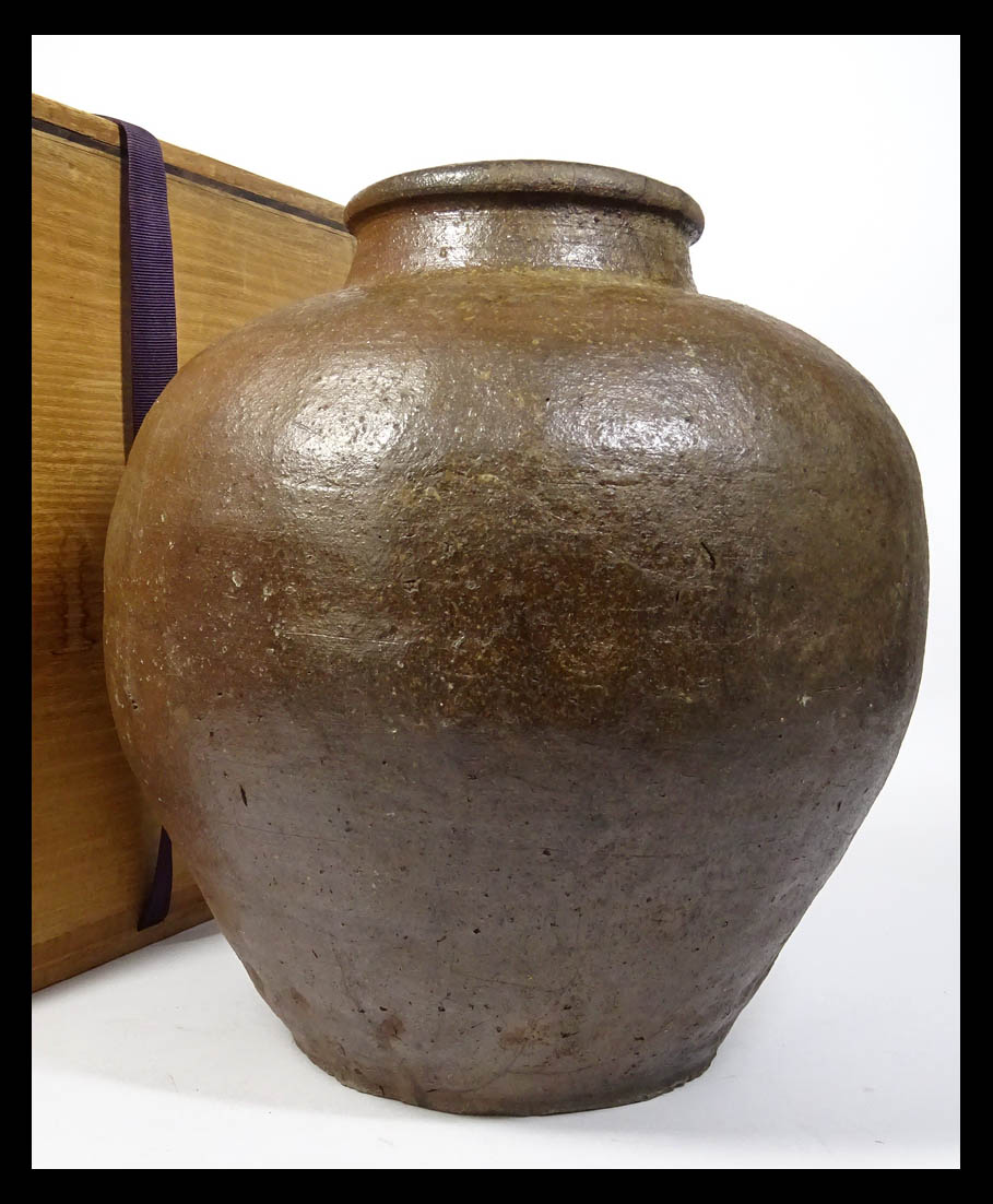 緑屋*南 □ 5 時代物 古備前 壺 箱付 高約28.5cm 備前焼 花瓶 *060719