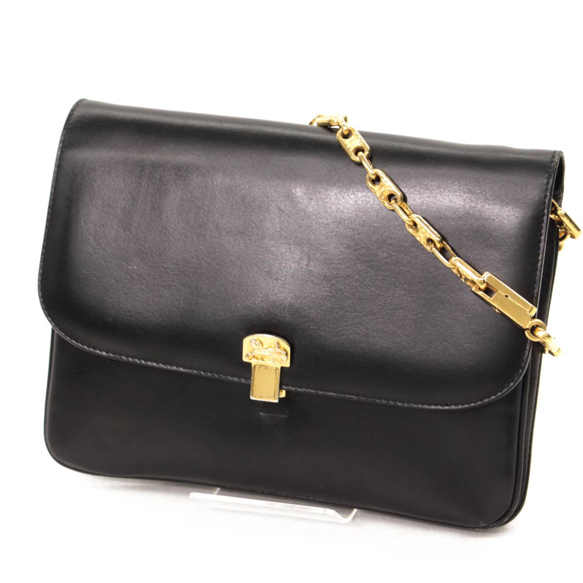 ☆CELINE セリーヌ 馬車金具 2WAY チェーン ショルダーバッグ☆　black /黒/ブラック/ヴィンテージ/クラッチ/小さめ/10539-SF0618