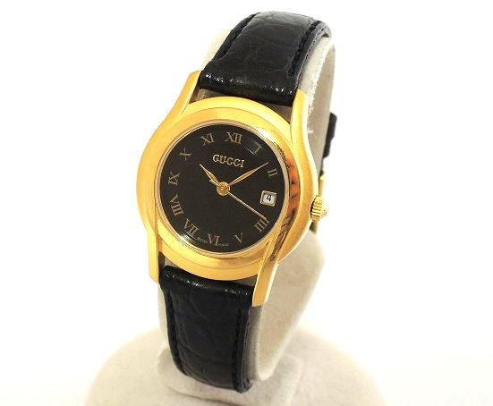 ☆1円～【美品】グッチ GUCCI 5400L ブラック レディース腕時計 SS/革