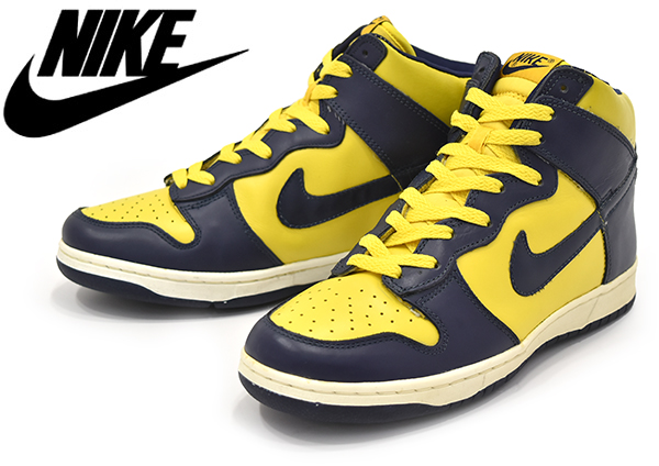 デッドストック 98年製 ナイキ【NIKE】ダンク ハイ DUNK HIGH LE ハイカット 紺ｘ黄