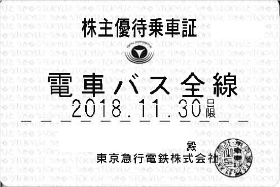 即決★東急電鉄　株主優待乗車証 電車・バス全線 定期11/30迄 (法人名義)★送料込み