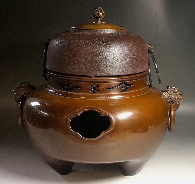 茶道具 唐銅鬼面風炉 畠春斎 一ノ瀬宗辰 風炉釜 緑屋□i9