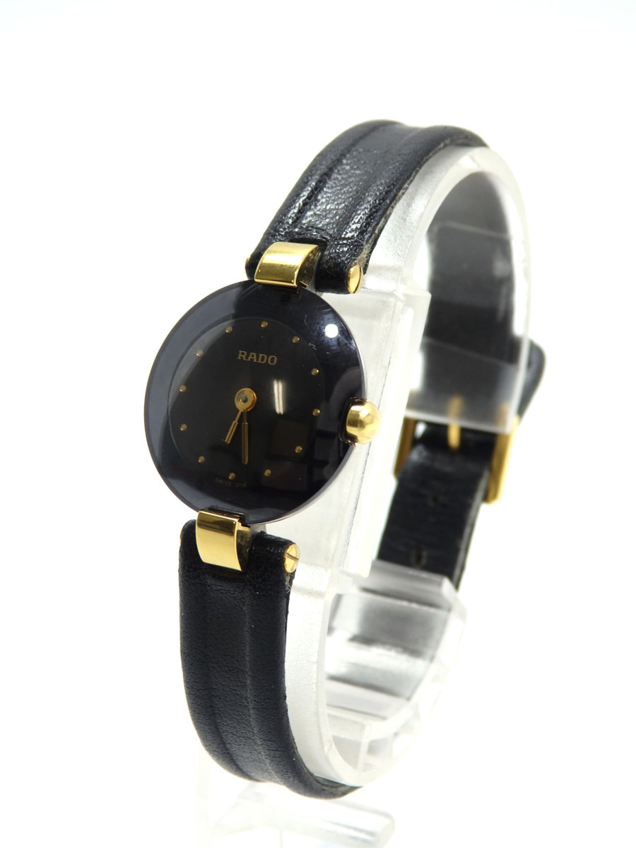 RADO クポール クォーツ レディース腕時計 SS GP ブラック×ゴールド 革 