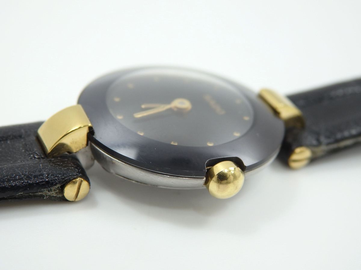 RADO クポール クォーツ レディース腕時計 SS GP ブラック×ゴールド 革 