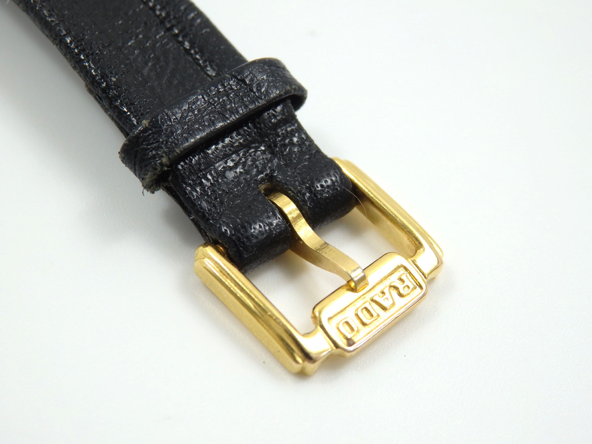 RADO クポール クォーツ レディース腕時計 SS GP ブラック×ゴールド 革 