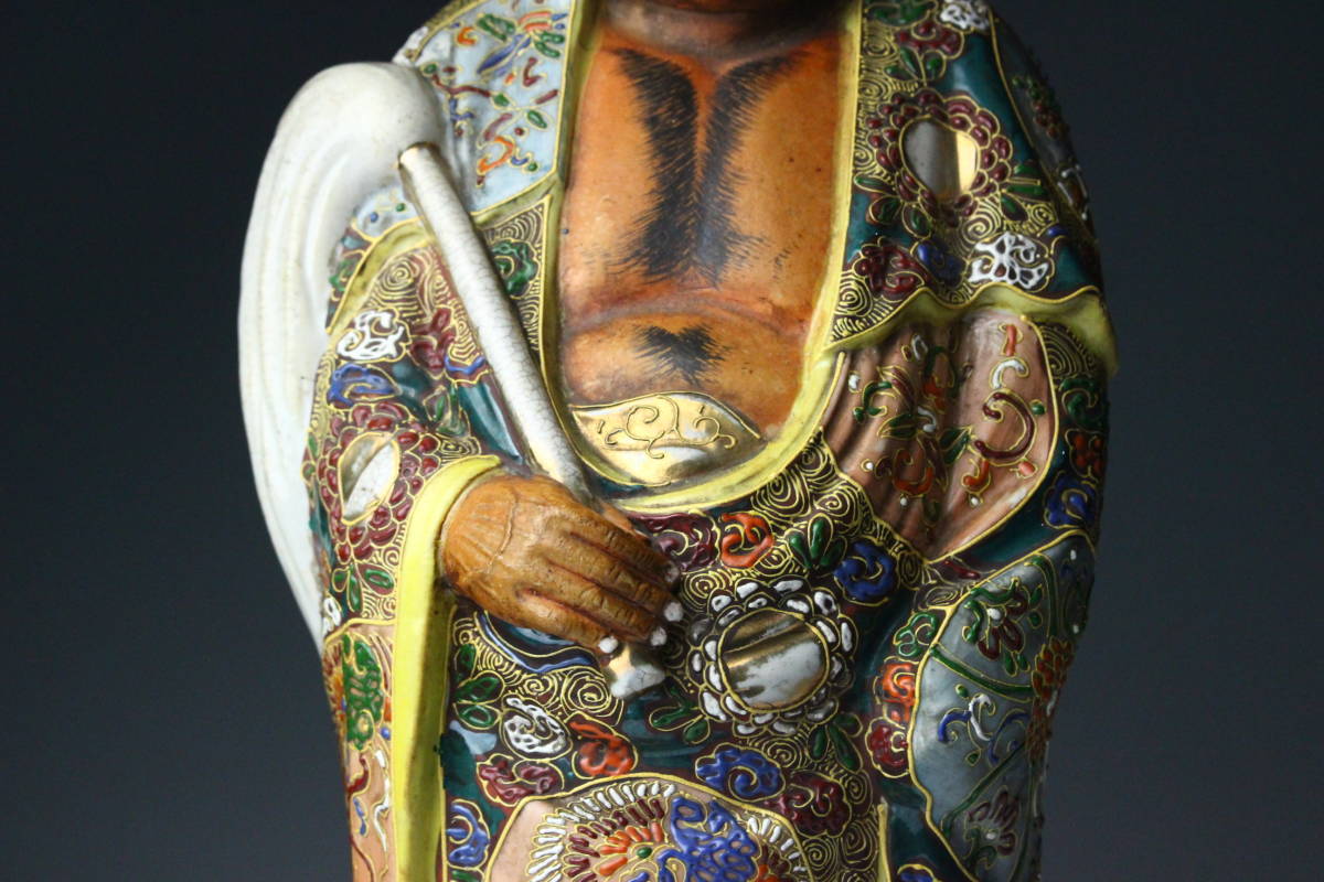櫻】九谷焼 色絵金彩 達磨大師像 置物 43.5cm 古美術品 [ya]7(九谷