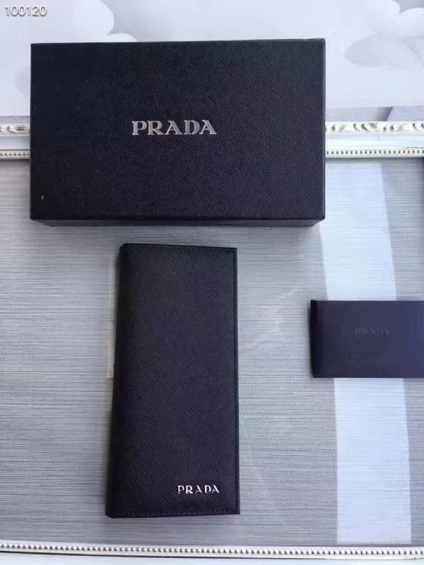 プラダ PRADA メンズ ファスナー 小銭入れ 2つ折り 長財布 ブラック