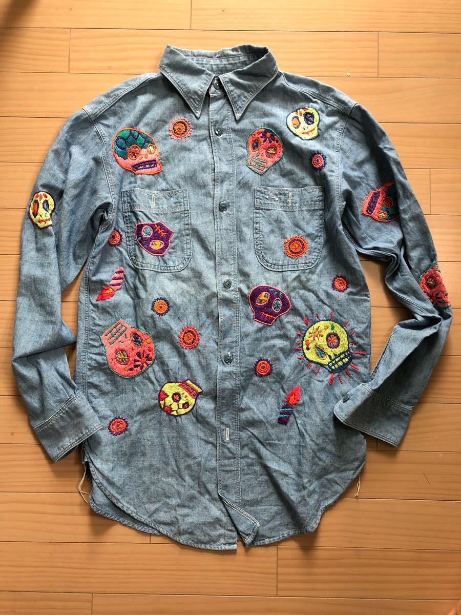 キャピタル KAPITAL シャンブレー ワークシャツ 刺繍 メキシコ スカル 