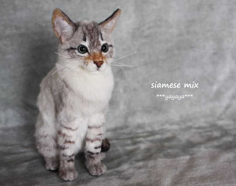 yayaya*** 羊毛フェルト シャム MIX 猫 猫 羊毛フェルト シャムトラ